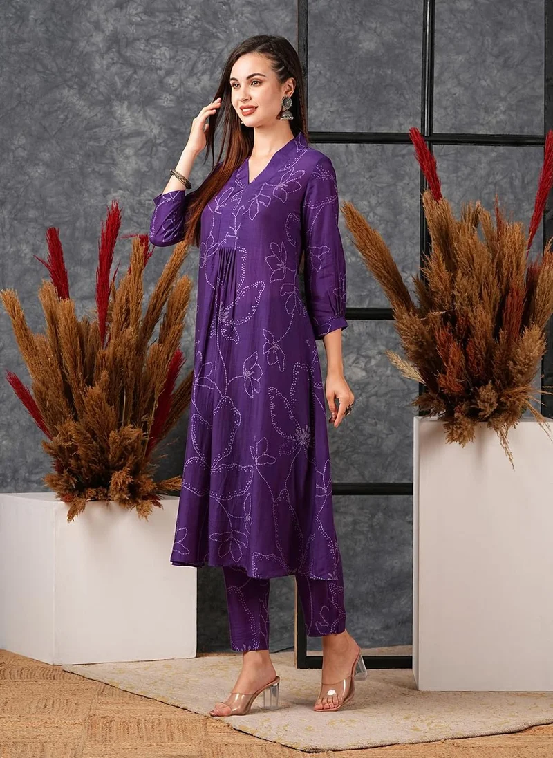 GoSriKi  GoSriKi Women's Cotton Blend Anarkali Printed Kurta with Pant (Marup Begani-NW-GS_S_Begani_Small) for Women | Best Price UAE